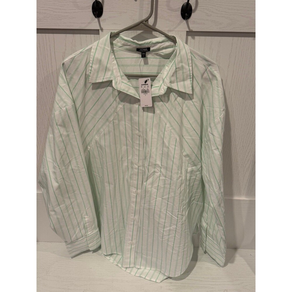 Express green white stripe boyfriend portofino shirt size large NEW NWT